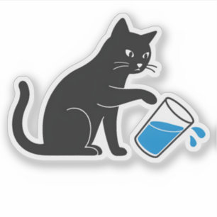 Black Cat Spilling Water - Laptop Sticker