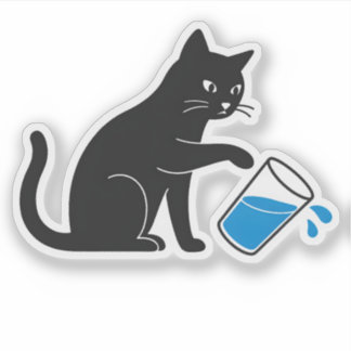 Black Cat Spilling Water  - Laptop Sticker