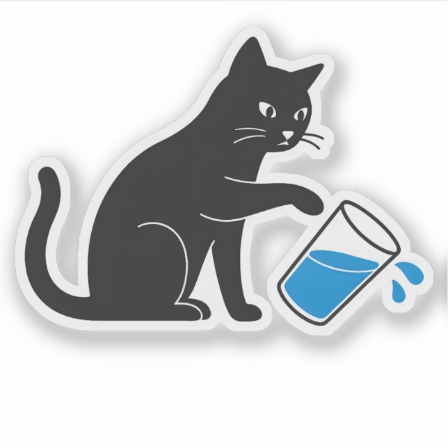 Black Cat Spilling Water  - Laptop Sticker (Front)