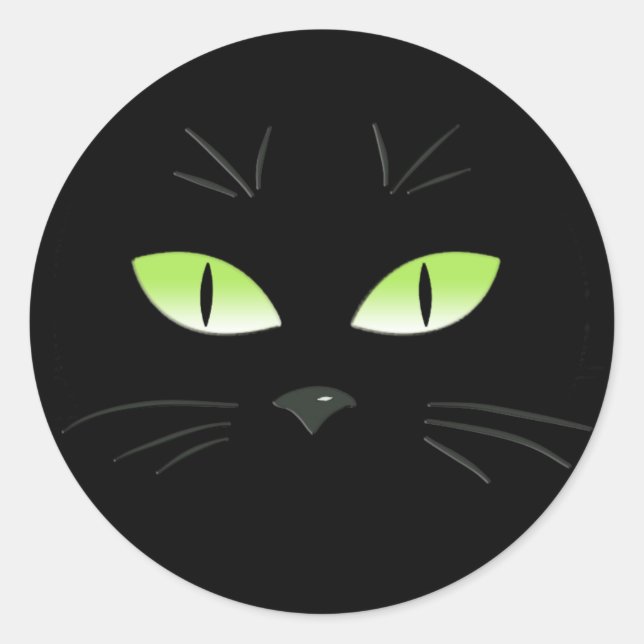Black Cat Spooky Face Halloween Classic Round Sticker (Front)