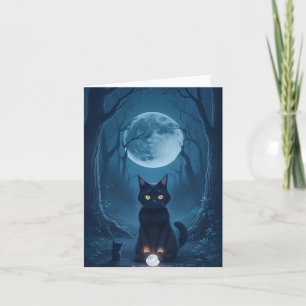 Black Cat Spooky Forest Shiny White Crystal Blank Card