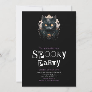 Black Cat Spooky Halloween Party Invitation