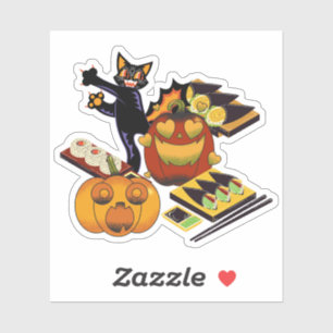 Black Cat & Spooky Heart-Eye Pumpkin Sushi