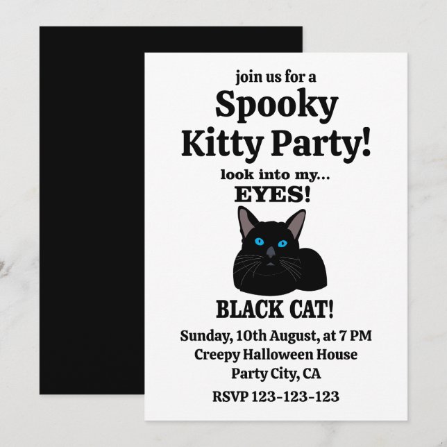Black Cat Spooky Kitty Party Black Cat Invitation (Front/Back)