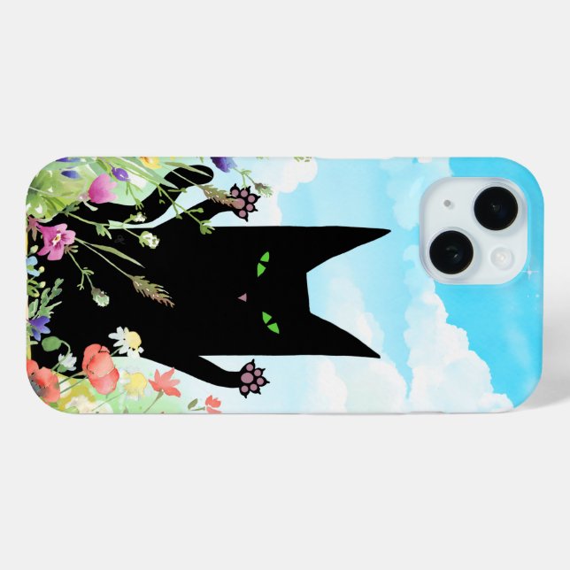 Black Cat Spring Fever:  Kitty and Flowers Case-Mate iPhone Case (Back (Horizontal))