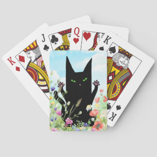 Black Cat Spring Fever:  Kitty and Flowers Playing Cards