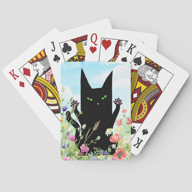 Black Cat Spring Fever:  Kitty and Flowers Playing Cards (Back)