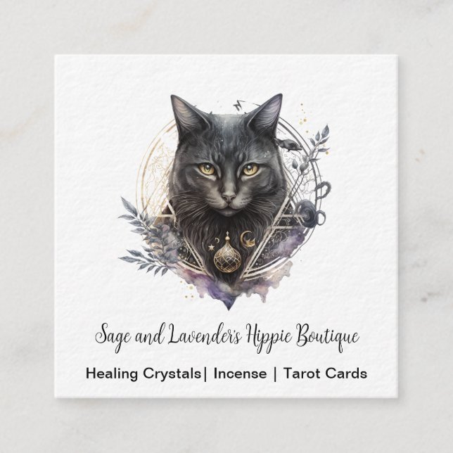 Black Cat Square Business Card (Front)