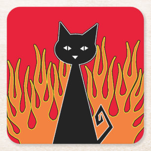 +{ Black Cat }+ Square Paper Coaster