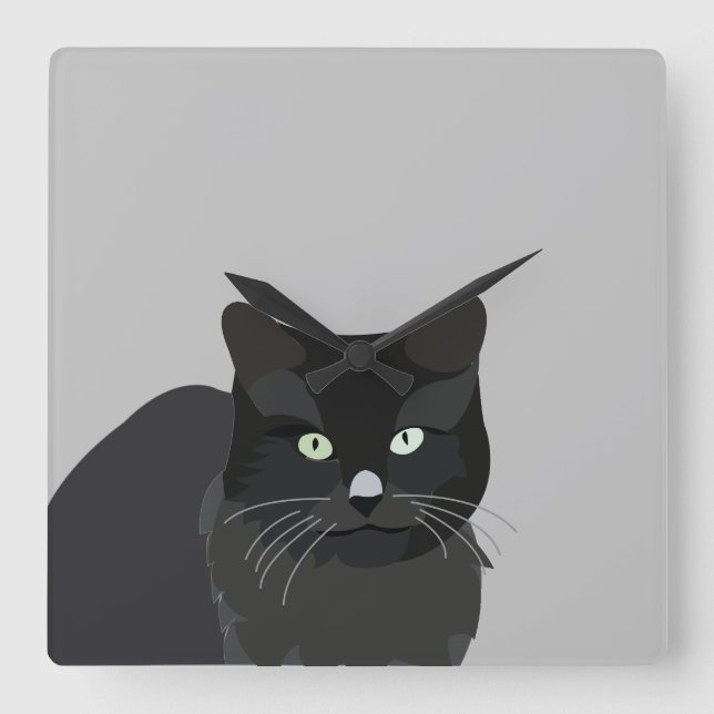 Black Cat Square Wall Clock (Front)