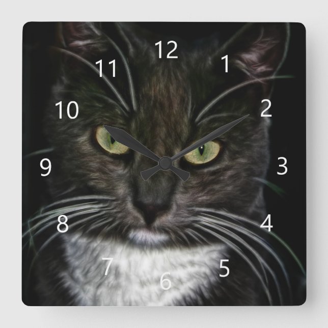 Black Cat Square Wall Clock (Front)