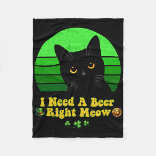Black Cat St Patricks Day Funny Kitten Lover Shamr Fleece Blanket