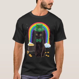 Black Cat St Patricks Day Leprechaun Costume Shamr T-Shirt