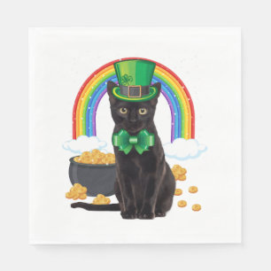 Black Cat St Patrick's Day Leprechaun Shamrock Napkin