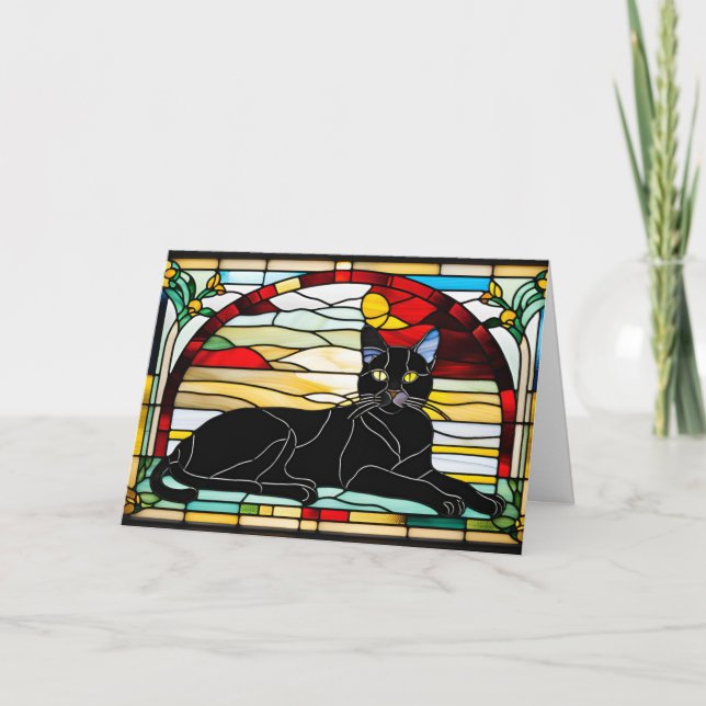 Black Cat Stained Glass Card (Front)