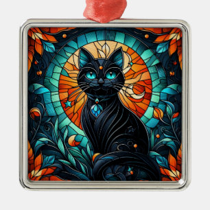 Black Cat Stained Glass Graphic Metal Tree Decoration
