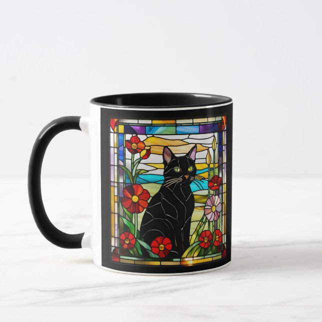 Black Cat Stained Glass Mug (Left)