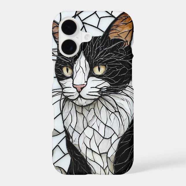 Black cat stained glass Mystical Cat Design iPhone Case (Back)