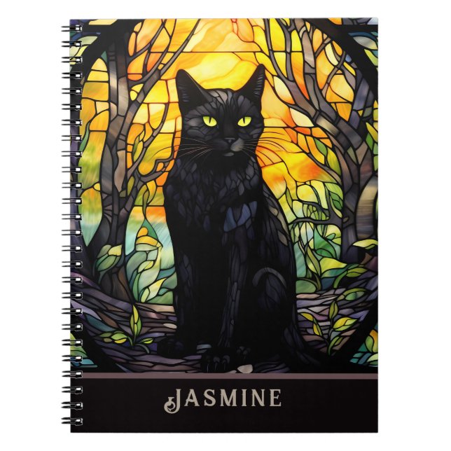 Black Cat Stained Glass Yellow  Notebook (Front)