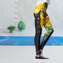 Black Cat Stained Glass Yellow Yoga