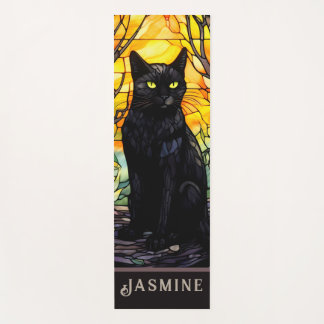 Black Cat Stained Glass Yellow  Yoga Mat