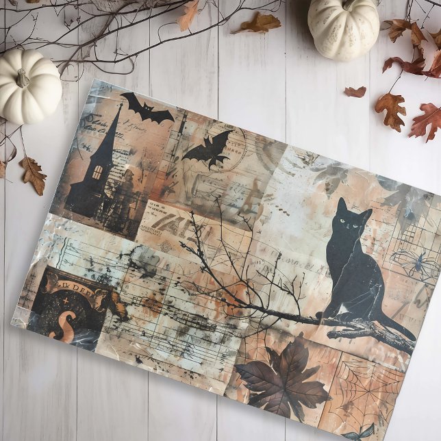 Black Cat Stamps Vintage Halloween Decoupage  Tissue Paper (Creator Uploaded)