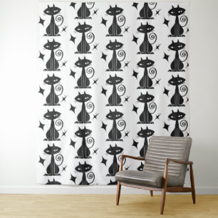 Black Cat Starburst Mid Century Modern Wall Tapestry