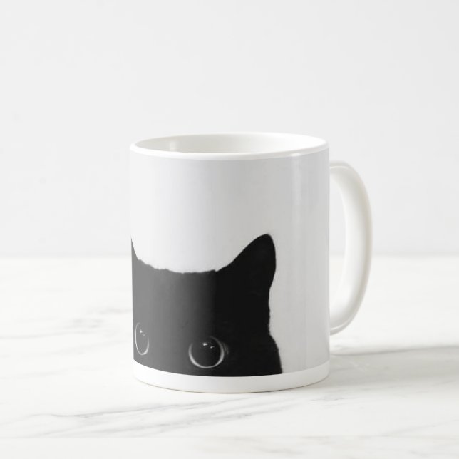 Black Cat Stare Mug (Front Right)
