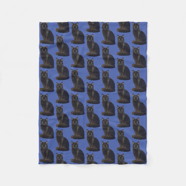 Black Cat Staring Ominously  Photo Cutout Blue Fleece Blanket (Front)