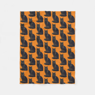 Black Cat Staring Ominously Photo Cutout Orange Fleece Blanket