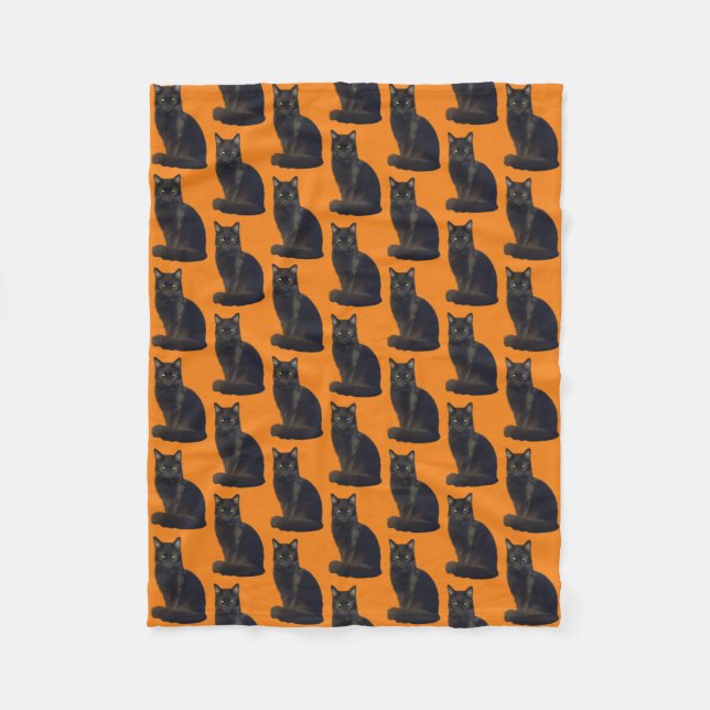 Black Cat Staring Ominously Photo Cutout Orange Fleece Blanket (Front)