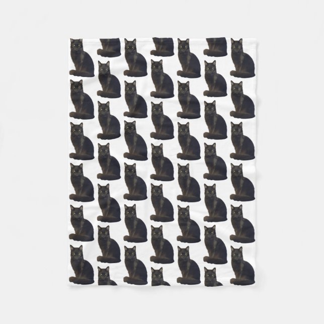 Black Cat Staring Ominously Photo Cutout White Fleece Blanket (Front)