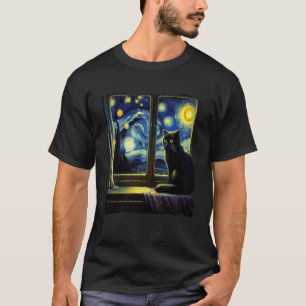 Black Cat Starry Night Black Cat T-Shirt