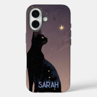 Black Cat Starry Night Celestial Feline Art Gift