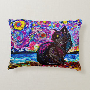 Black Cat Starry Night Decorative Cushion