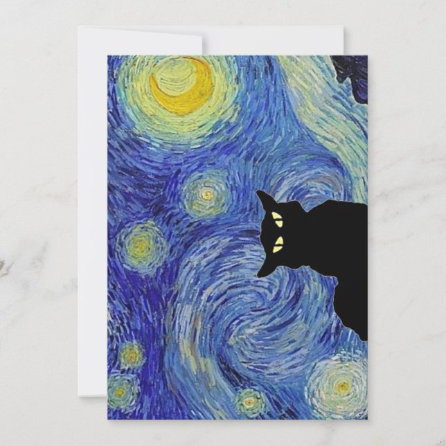 Black Cat Starry Night Holiday Card (Front)