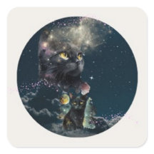 Black Cat Starry Night Stickers