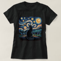 Black Cat Starry Night Swirl Sky Art