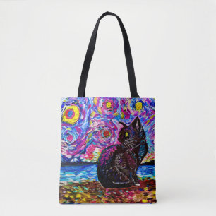 Black Cat Starry Night Tote Bag