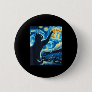 Black Cat Starry Night Van Gogh Cat 67 Six Seven M 6 Cm Round Badge
