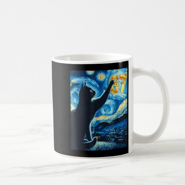 Black Cat Starry Night Van Gogh Cat 67 Six Seven M Coffee Mug (Right)