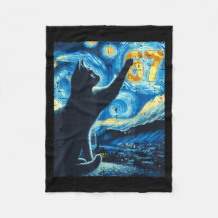 Black Cat Starry Night Van Gogh Cat 67 Six Seven M Fleece Blanket