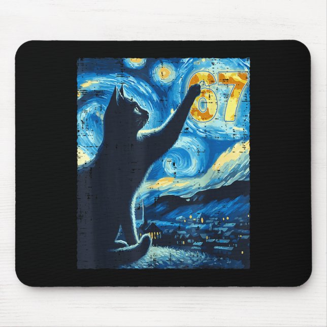Black Cat Starry Night Van Gogh Cat 67 Six Seven M Mouse Mat (Front)