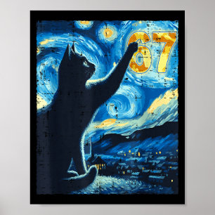 Black Cat Starry Night Van Gogh Cat 67 Six Seven M Poster