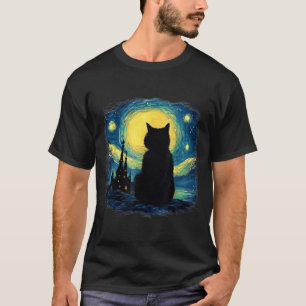 Black Cat Starry Night Van Gogh Cat Cat Mum Cat T-Shirt