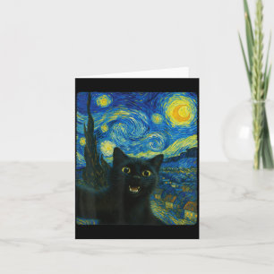 Black Cat Starry Night Van Gogh Cat Selfie Cat Mum Card