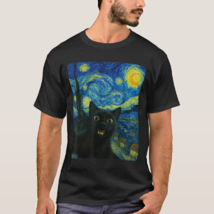 Black Cat Starry Night Van Gogh Cat Selfie Cat Mum T-Shirt