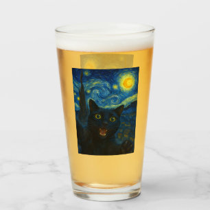 Black Cat Starry Night Van Gogh Cat Selfie Glass