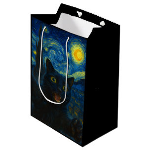Black Cat Starry Night Van Gogh Cat Selfie Medium Gift Bag