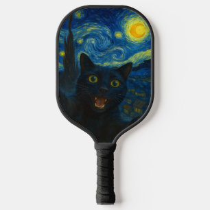 Black Cat Starry Night Van Gogh Cat Selfie  Pickleball Paddle
